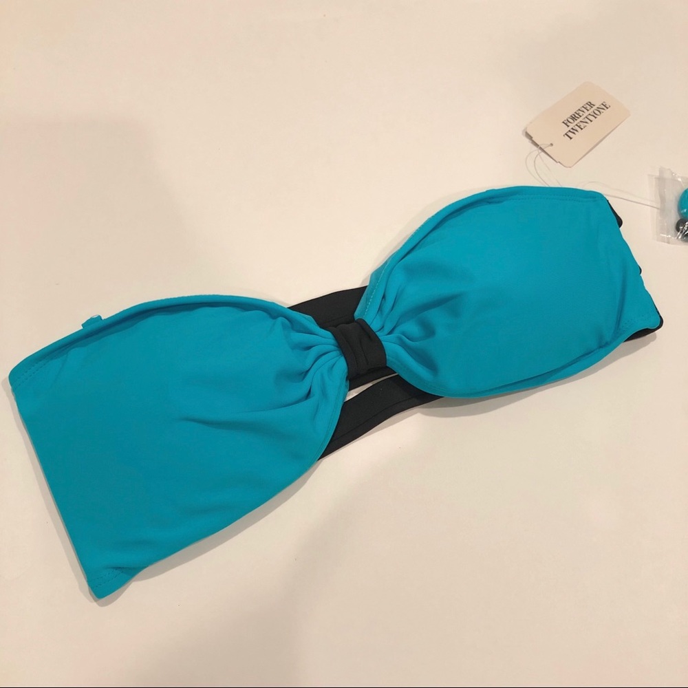 Forever 21 Swim Turquoise/ Black Bikini Top